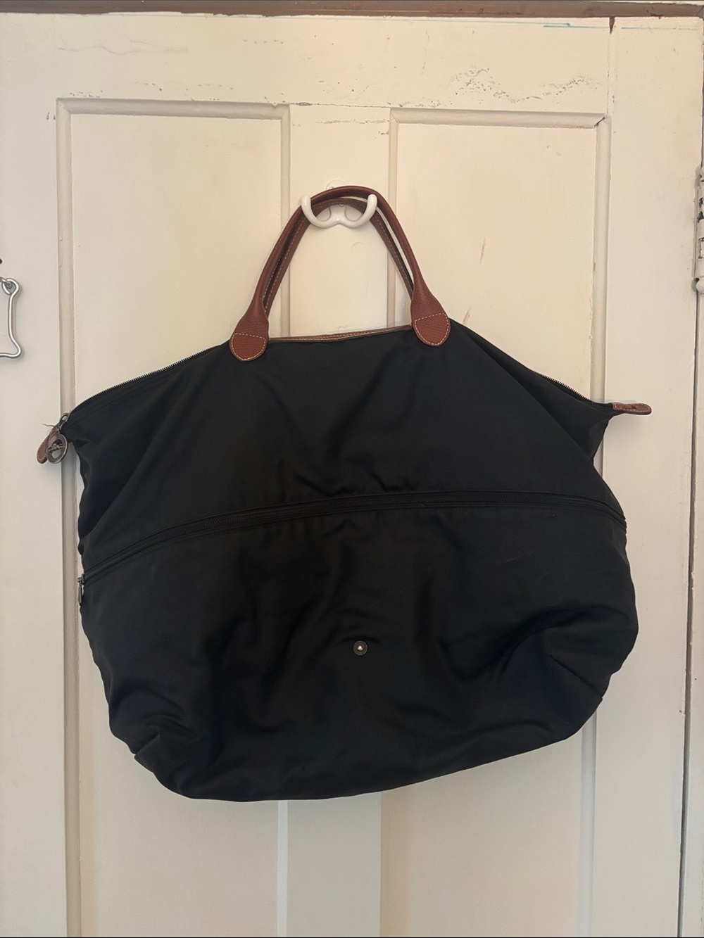 Longchamp Expandable Pliage Travel Tote with Brown Leather Trim - Picture 2 of 9